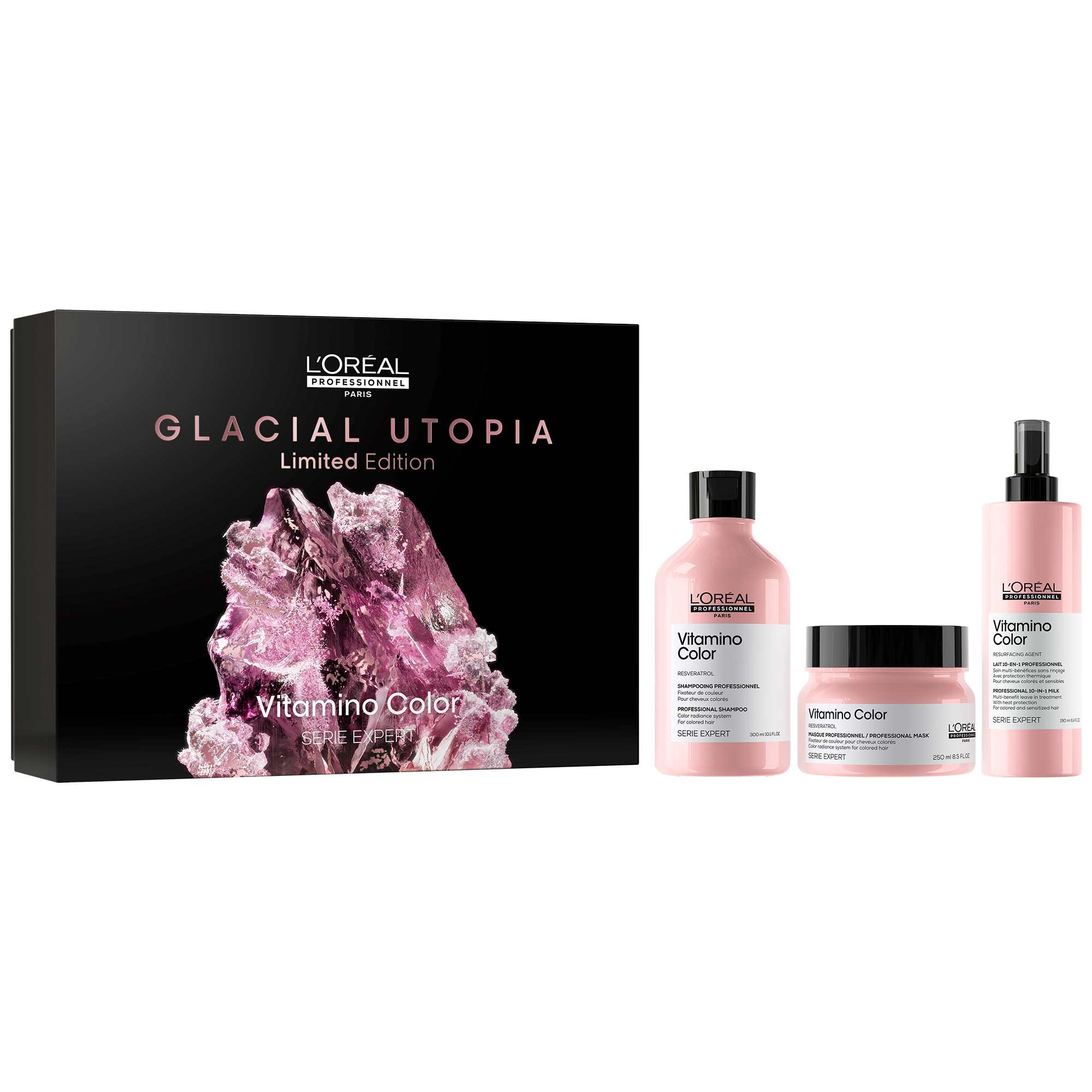 L`Oreal Professionnel Vitamino Color Trio сет - шампон за заштита на боена коса 300мл + маска за заштита на боена коса 250мл + повеќенаменски третман без одмивање за боена коса 190мл 1