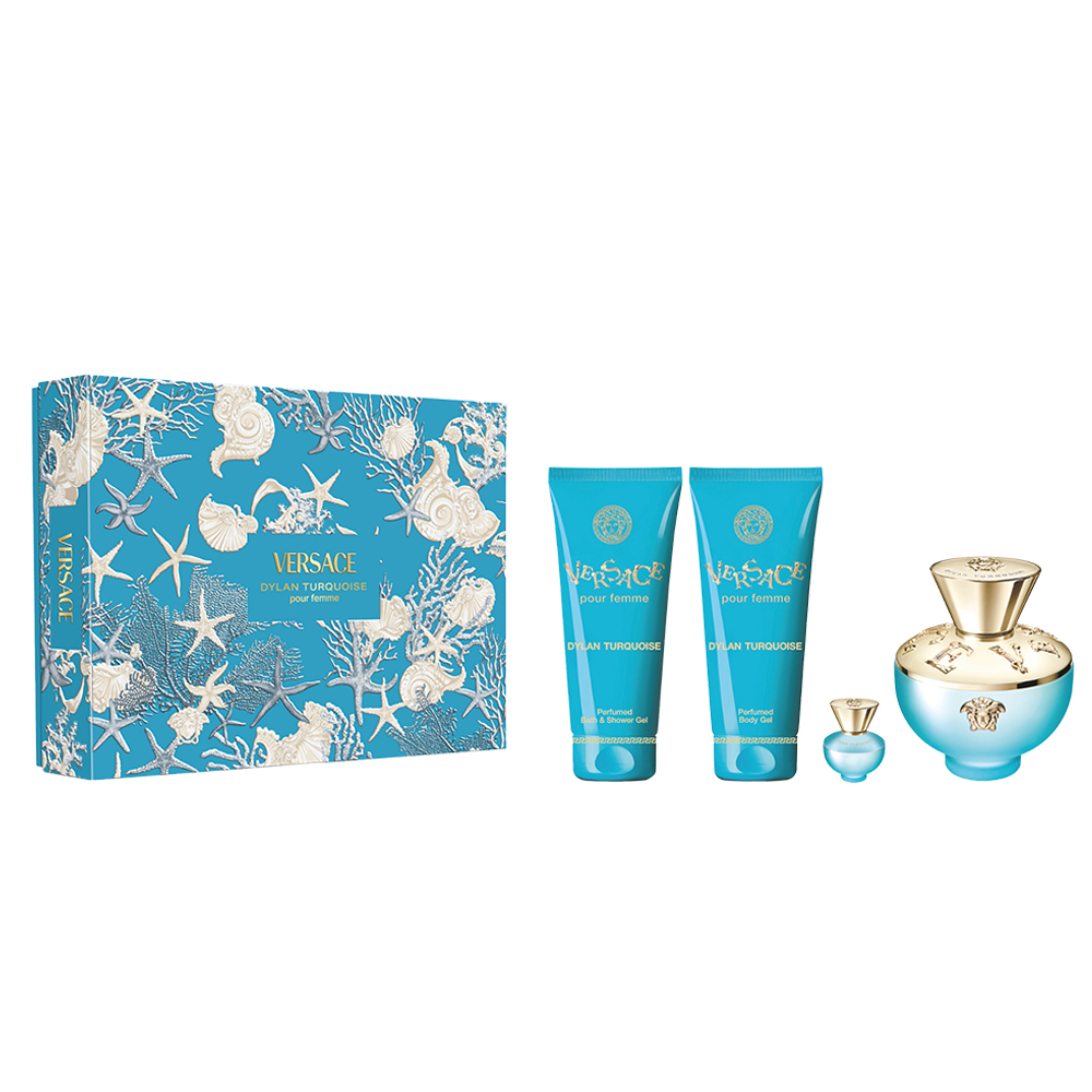 Versace Dylan Turquoise Pour Femme Eau de toilette 100ml + мини 5ml + гел за туширање 100ml + лосион за тело 100ml 4 Versace Dylan Turquoise Pour Femme Eau de toilette 100ml + мини 5ml + гел за туширање 100ml + лосион за тело 100ml 3