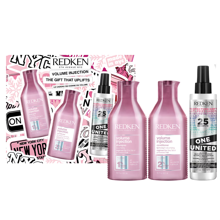 Redken NYC Volume Injection шампон за тенка, сплескана или процесирана коса на која и е потребен волумен 300ml + Volume Injection балсам за тенка, сплескана или процесирана коса на која и е потребен волумен 300ml + Redken NYC One United спреј третман со повеќе бенефити за косата 150ml 2 Redken NYC Volume Injection шампон за тенка, сплескана или процесирана коса на која и е потребен волумен 300ml + Volume Injection балсам за тенка, сплескана или процесирана коса на која и е потребен волумен 300ml + Redken NYC One United спреј третман со повеќе бенефити за косата 150ml 1