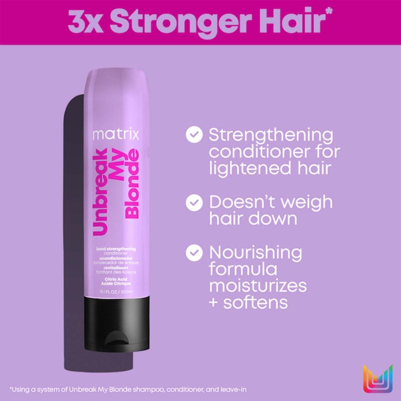 Matrix Total Results Unbreak My Blond зацврстувачки регенератор за нега на руса коса 300мл 3 Matrix Total Results Unbreak My Blond зацврстувачки регенератор за нега на руса коса 300мл 2