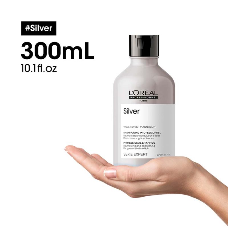 L`Oreal Professionnel Serie Expert Silver неутрализирачки и осветлувачки шампон за сива и бела коса 300мл 8