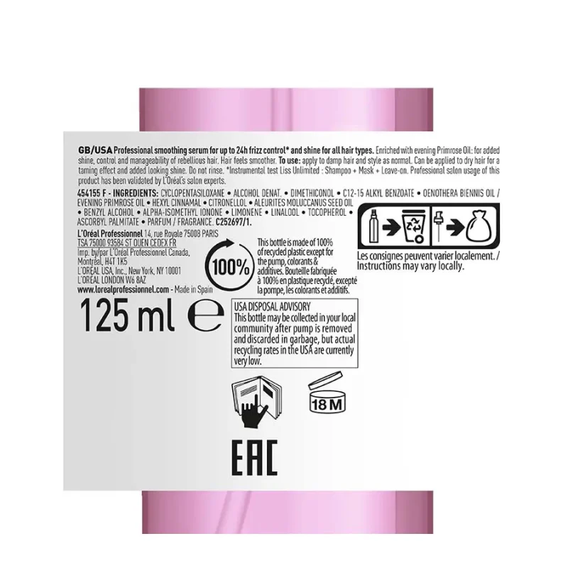 L`Oreal Professionnel Serie Expert Liss Unlimited измазнувачки серум за сјајност и контрола на frizz на сите типови коса 125мл 6