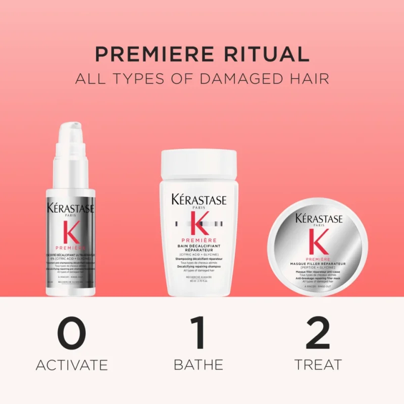 Kérastase Premìere Essentials сет за обнова на сите типови оштетена коса: Première Concentré Décalcifiant Ultra-Réparateur 45ml + Première Bain Décalcifiant Réparateur 80ml + Première Masque Filler Réparateur 75ml 12