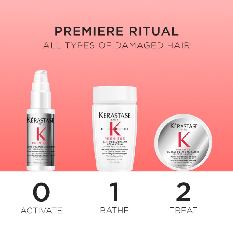 Kérastase Premìere Essentials сет за обнова на сите типови оштетена коса: Première Concentré Décalcifiant Ultra-Réparateur 45ml + Première Bain Décalcifiant Réparateur 80ml + Première Masque Filler Réparateur 75ml 2