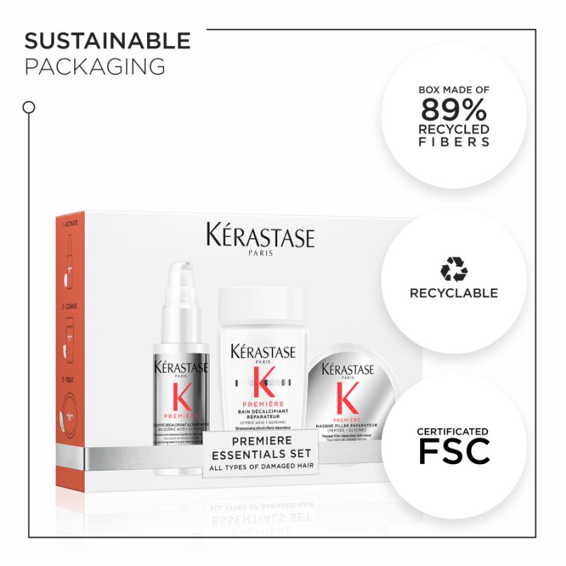 Kérastase Premìere Essentials сет за обнова на сите типови оштетена коса: Première Concentré Décalcifiant Ultra-Réparateur 45ml + Première Bain Décalcifiant Réparateur 80ml + Première Masque Filler Réparateur 75ml 10
