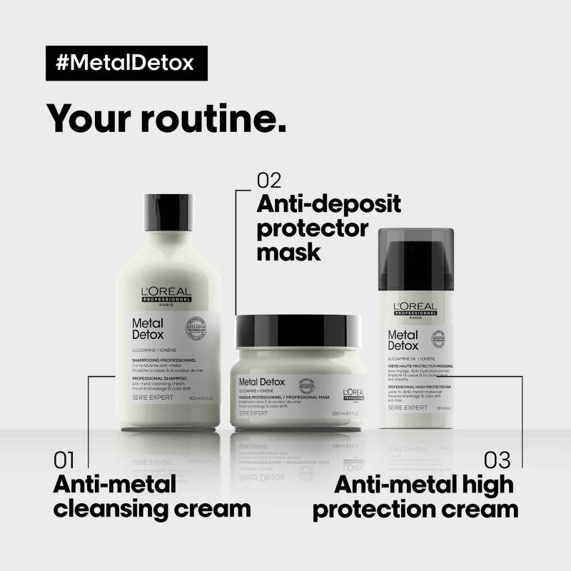 L`Oreal Professionnel Metal Detox заштитна крема без одмивање која го контролира frizz-от и спречува кршење и промена на бојата 100мл 4