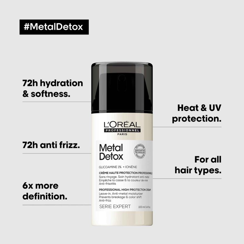 L`Oreal Professionnel Metal Detox заштитна крема без одмивање која го контролира frizz-от и спречува кршење и промена на бојата 100мл 8
