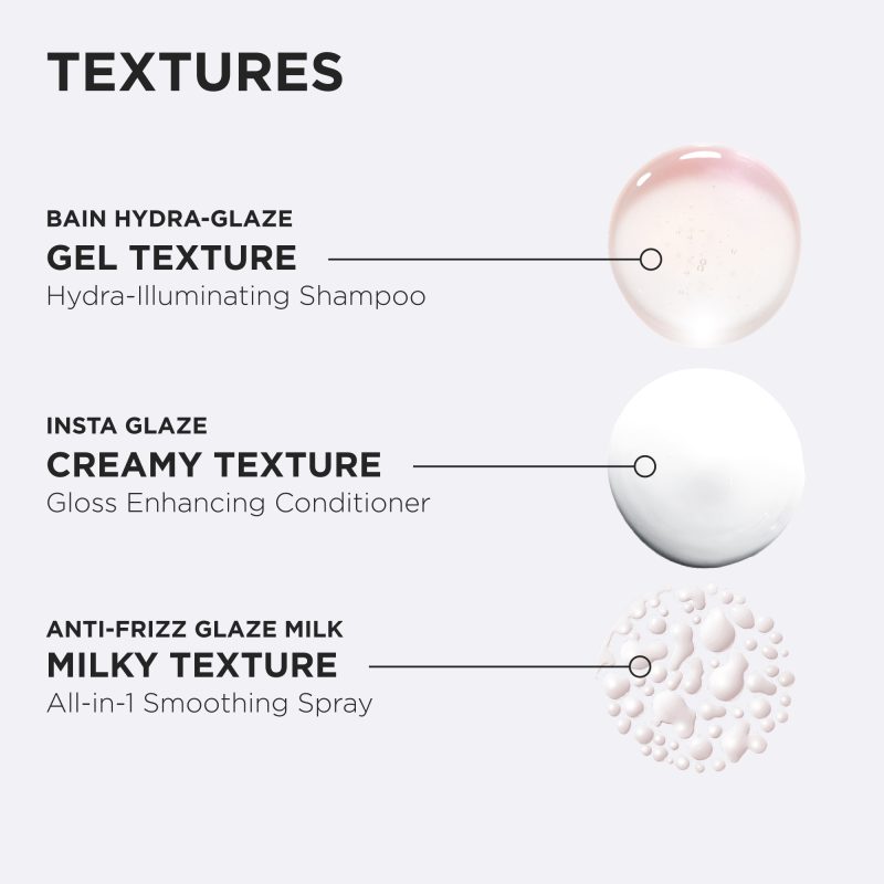 Kérastase Gloss Absolu Discovery сет: Bain Hydra-Glaze хидрирачки осветлувачки шампон за долга коса склона кон frizz 80ml + Gloss Absolu Insta Glaze балсам за поттикнување сјај на долга коса склона кон frizz 45ml + Gloss Absolu Anti-Frizz Glaze Milk млеко во спреј за поттикнување сјај на долга коса склона кон frizz 75ml 10