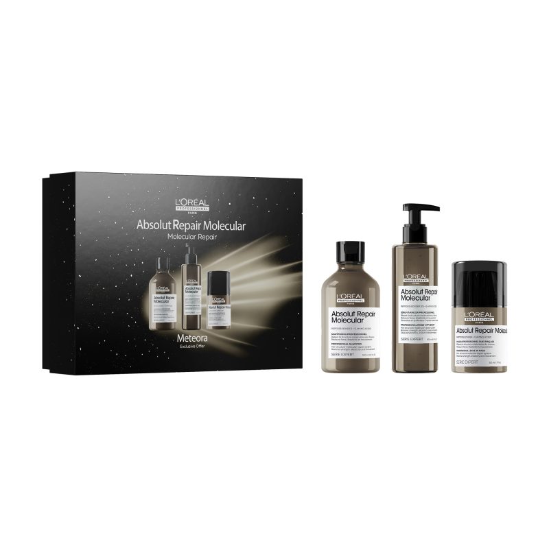 L’Oréal Professionnel Serie Expert Absolut Repair Molecular шампон за обновување на молекуларната структура на влакното 300ml + Serie Expert Absolut Repair Molecular серум со одмивање за обновување на молекуларната структура на влакното 250ml + Serie Expert Absolut Repair Molecular маска без одмивање за обновување на молекуларната структура на влакното 50ml 1