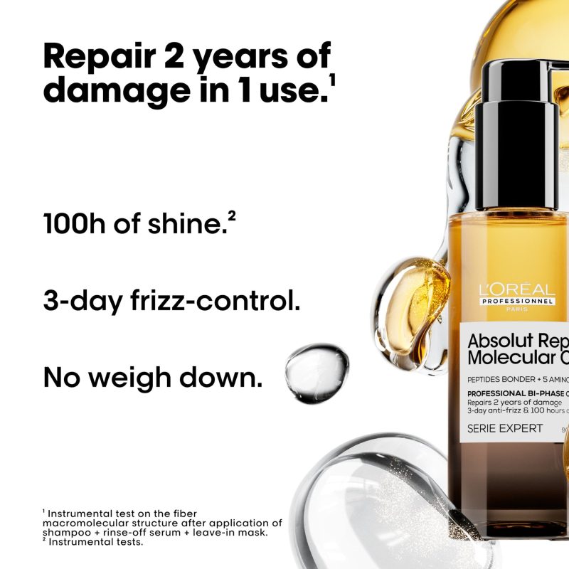 L’Оreal Professionnel Absolut Repair Molecular Professional Bi-phase Oil масло за оштетена коса 90ml 5 L’Оreal Professionnel Absolut Repair Molecular Professional Bi-phase Oil масло за оштетена коса 90ml 4