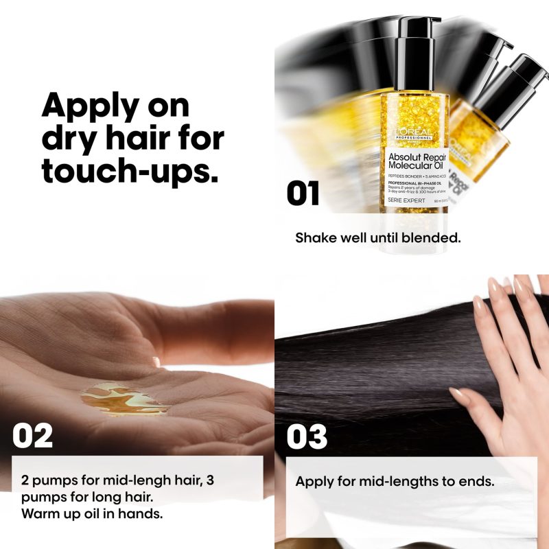 L’Оreal Professionnel Absolut Repair Molecular Professional Bi-phase Oil масло за оштетена коса 90ml 13 L’Оreal Professionnel Absolut Repair Molecular Professional Bi-phase Oil масло за оштетена коса 90ml 12