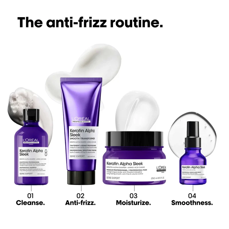 L'Оreal Professionnel Keratin Alpha Sleek професионален шампон без сулфати за долготрајна мазност и контрола на волуменот и frizz-от 300ml 12