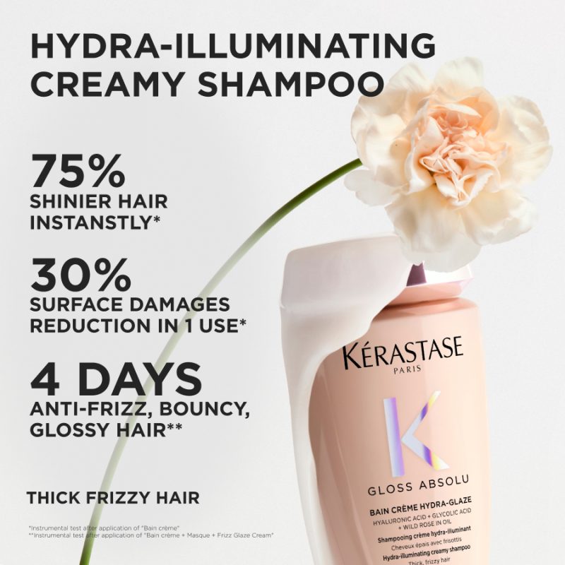 Kérastase Gloss Absolu Bain Crème Hydra-Glaze Anti-Frizz Shampoo шампон со висока сјајност за нормална до густа коса склона кон frizz 5 Kérastase Gloss Absolu Bain Crème Hydra-Glaze Anti-Frizz Shampoo шампон со висока сјајност за нормална до густа коса склона кон frizz 4