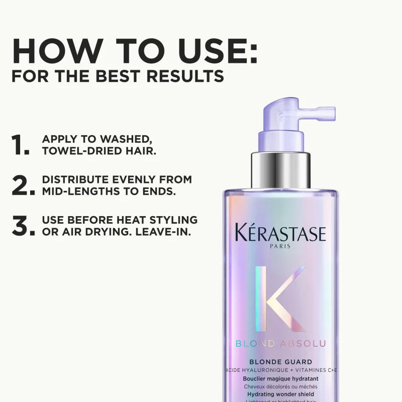 Kérastase Blond Absolu Blonde Guard хидратантен заштитен спреј без одмивање за светла или осветлувана коса 190ml 9 Kérastase Blond Absolu Blonde Guard хидратантен заштитен спреј без одмивање за светла или осветлувана коса 190ml 8