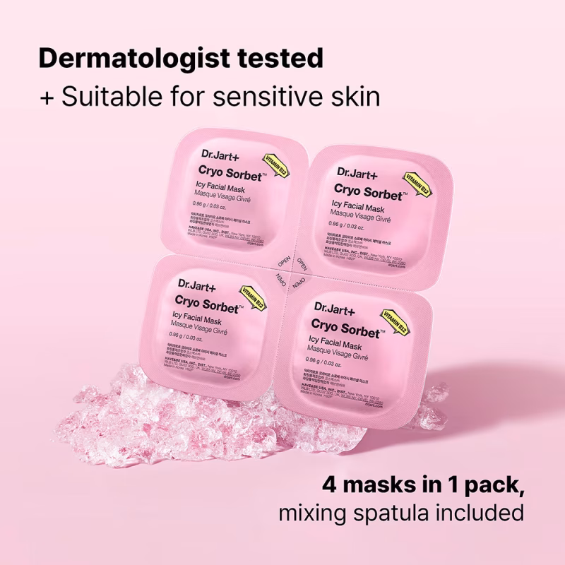 Dr.Jart+ Cryo Sorbet™ Icy Cooling Mask пакување од 4 маски за лице за видливо намалување на отеченоста 4g x 40g 10